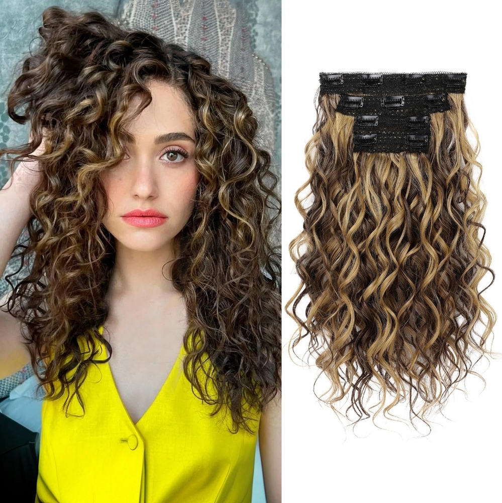 Curly Hair Extensions, 4PCS 16 inch Clip in Hair Extensions Lace Weft Short